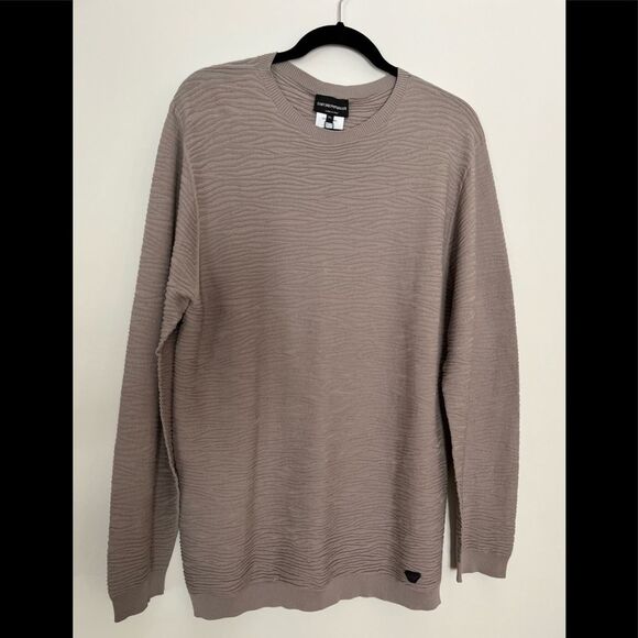NWT Emporio Armani Men’s Sweater, Ribbed Texture, Light Chocolate Color, 3XL - Picture 5 of 13
